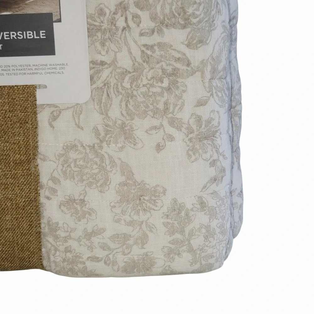 Rachel Ashwell Flax Cotton King Quilt Shabby Chic Reversible Sophia Toile Floral